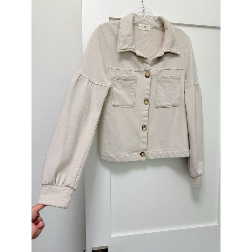 Anthropologie TLa Puff-Sleeve Jacket Sweater Coat Sweatshirt Cream Size XS - Picture 3 of 11